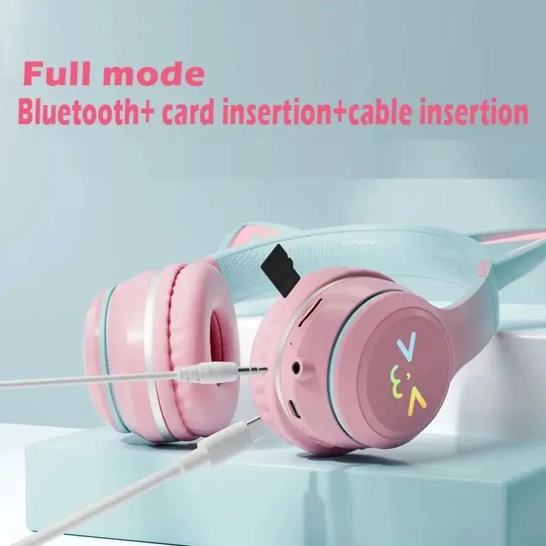New Selling Gradient Cat Ear Wireless Connection Headset Wireless Esports Gaming Headset Long Standby Cute Cat Ear Headset