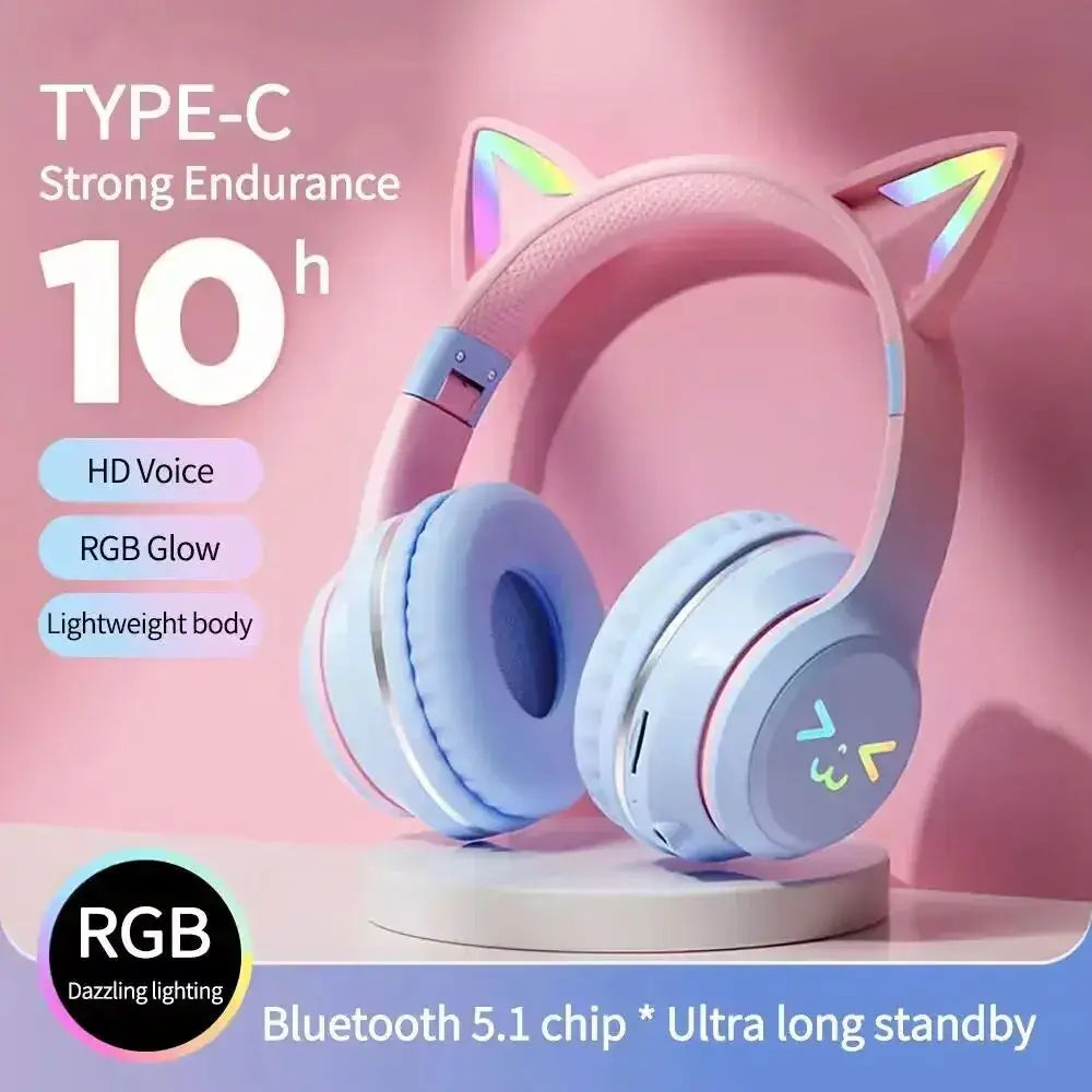 New Selling Gradient Cat Ear Wireless Connection Headset Wireless Esports Gaming Headset Long Standby Cute Cat Ear Headset