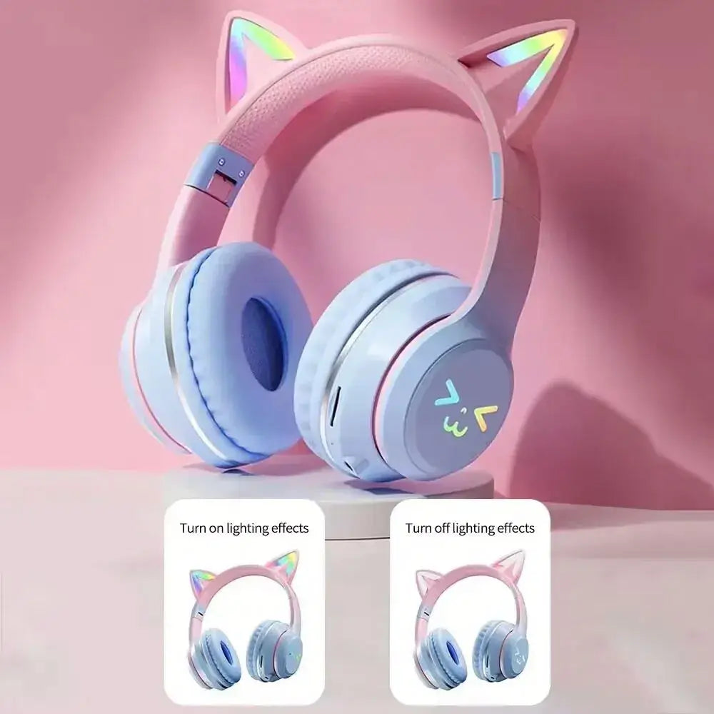 New Selling Gradient Cat Ear Wireless Connection Headset Wireless Esports Gaming Headset Long Standby Cute Cat Ear Headset
